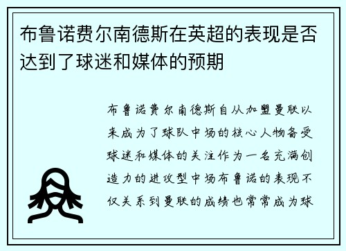 布鲁诺费尔南德斯在英超的表现是否达到了球迷和媒体的预期